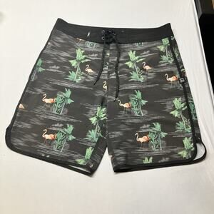 Y2K No Fear Flamingo Board Shorts Black 9" Swim Trunks Men’s Size 36